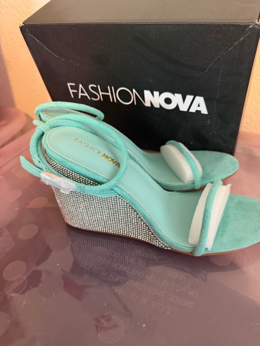 Aqua blue rhinestone wedges - Picture 7 of 7